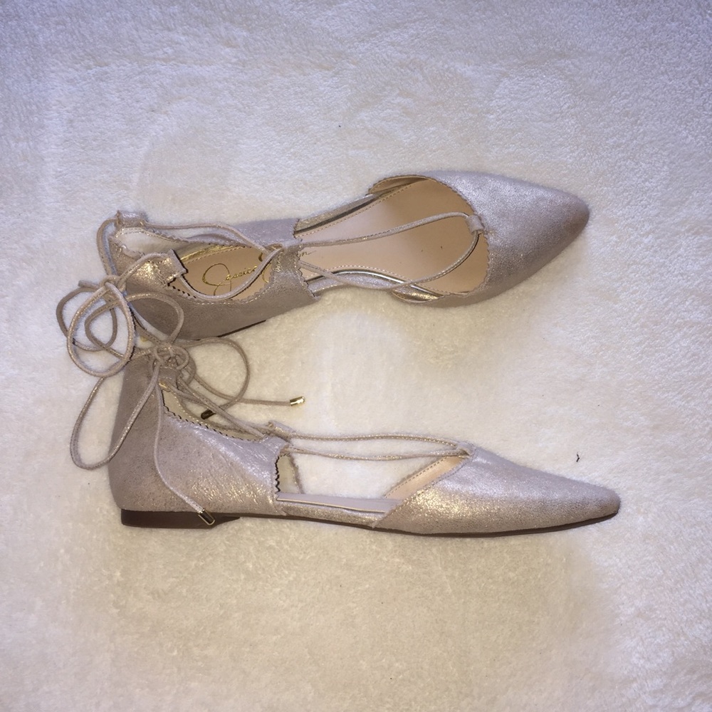 Jessica Simpson Ankle Tie Pointed Flats Sz 8.5M